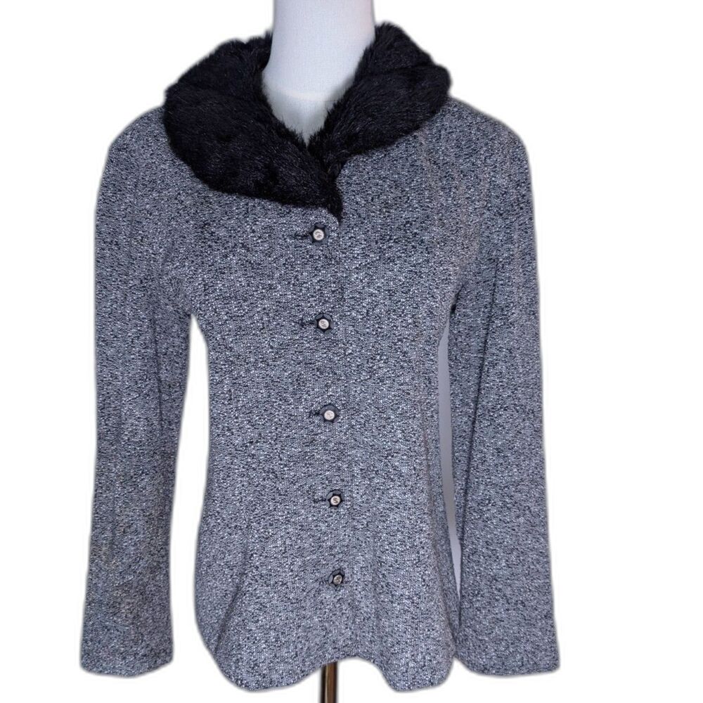Vintage K.C. Spencer New York Faux Fur Collar Size 6 Black White Marl Made USA
